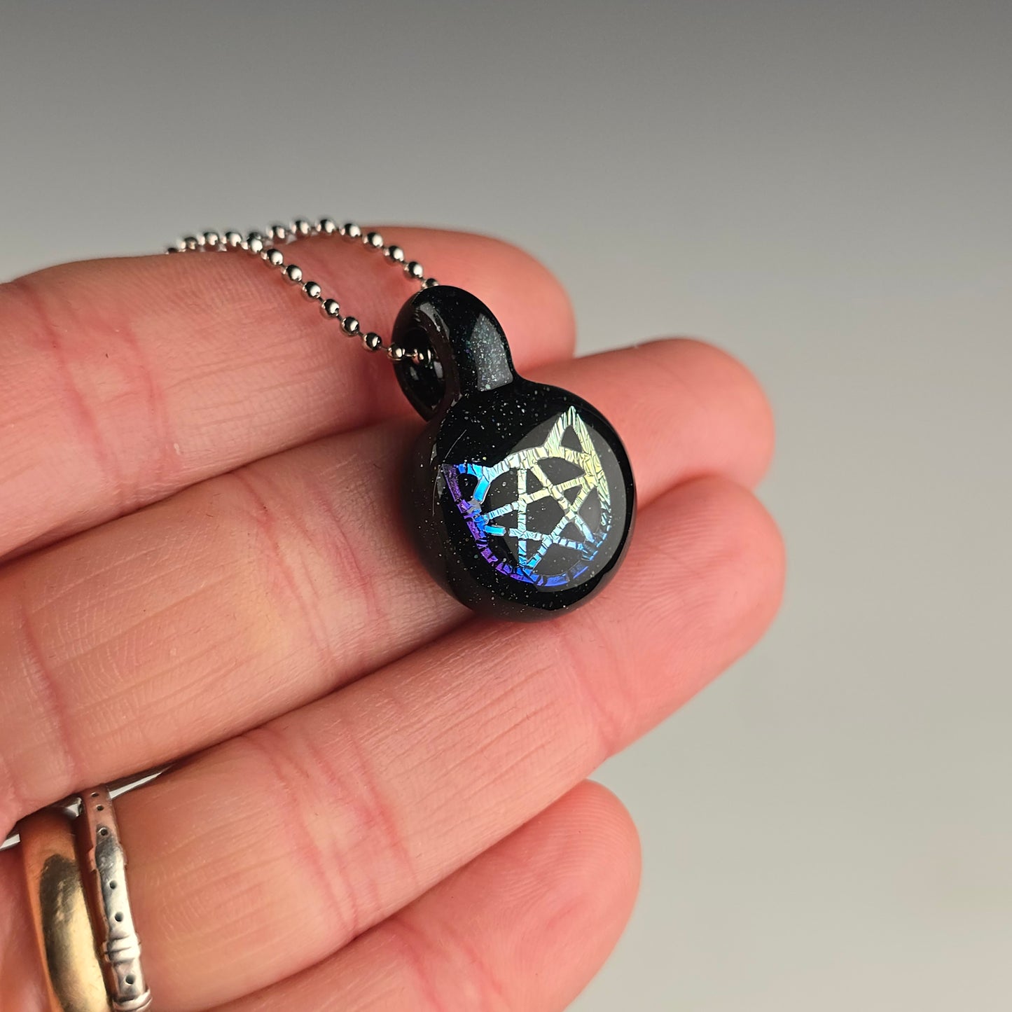 Mini Rainbow Dichro Kitty Face Pentacle: Galaxy Leprechaun