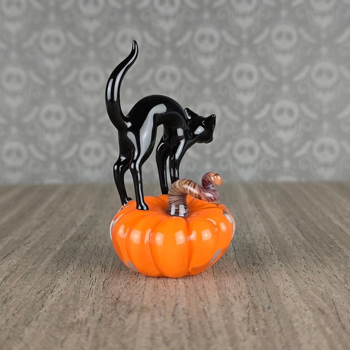 UV Lava Pumpkin with Halloween Cat Sculpture