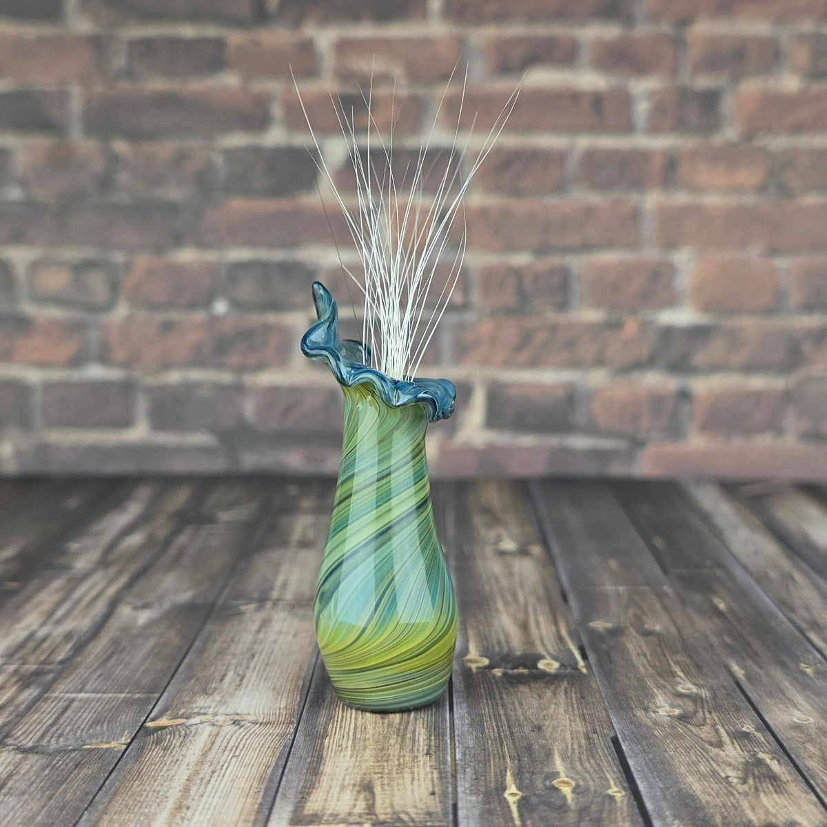 Tall Green & Blue Twist Whisker Vase