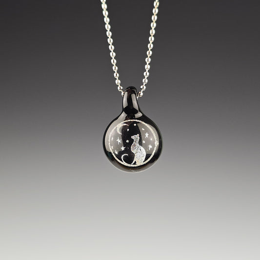 Mini Silver Dichro Moon & Stars on Galaxy Black