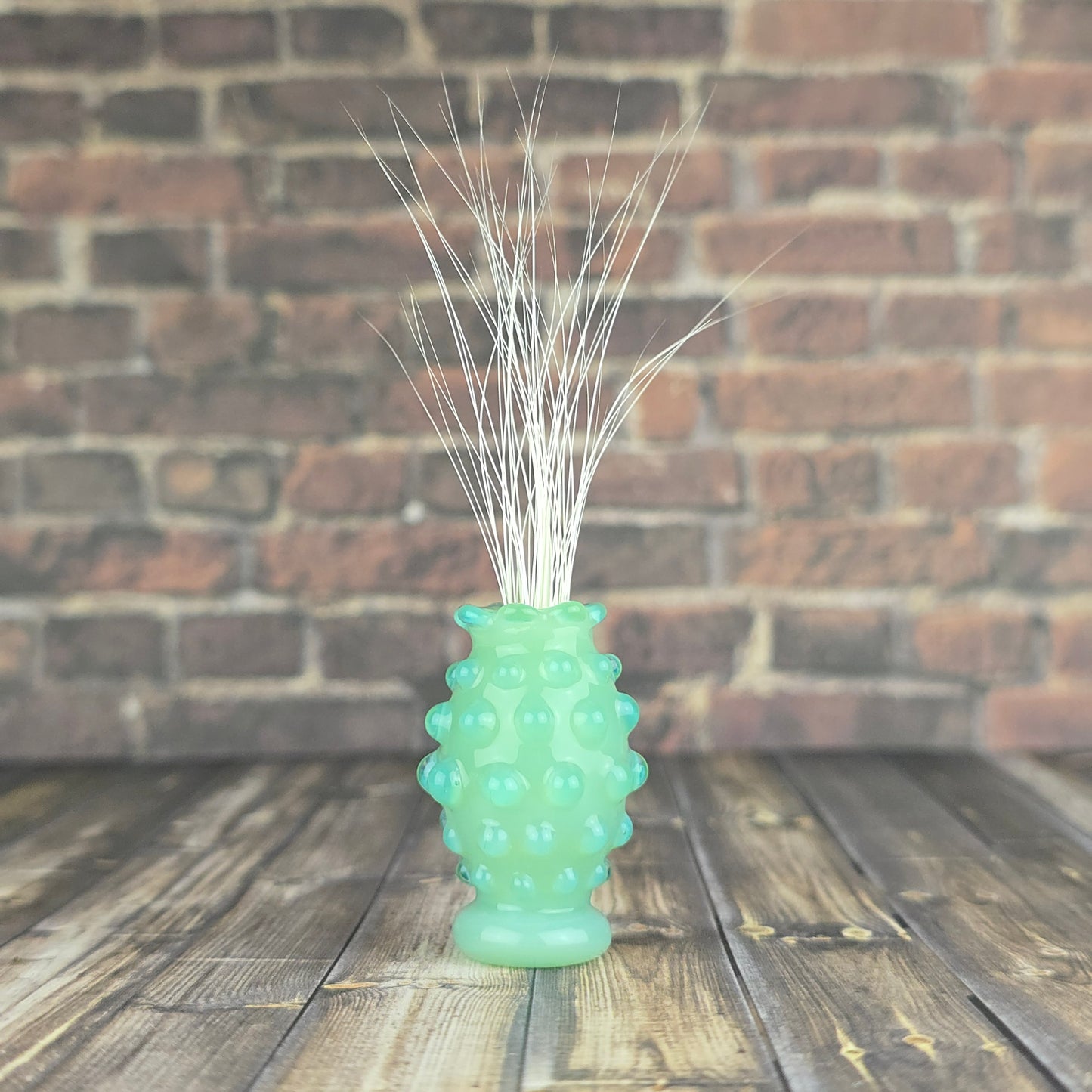 Jade Green Hobnail with Beaded Rim Whisker Vase