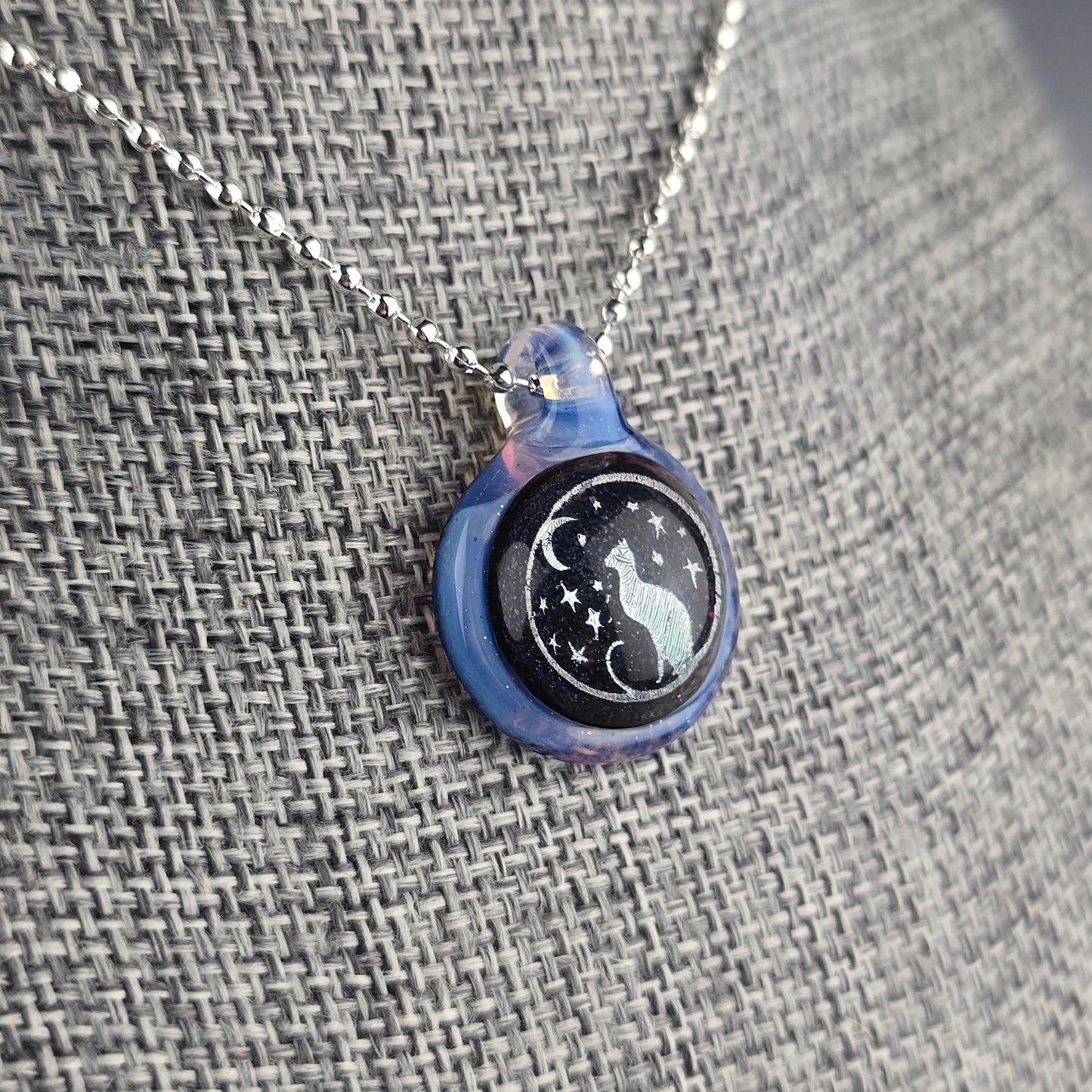 Silver Dichro Moon & Stars Kitty with Pink Slyme Frame