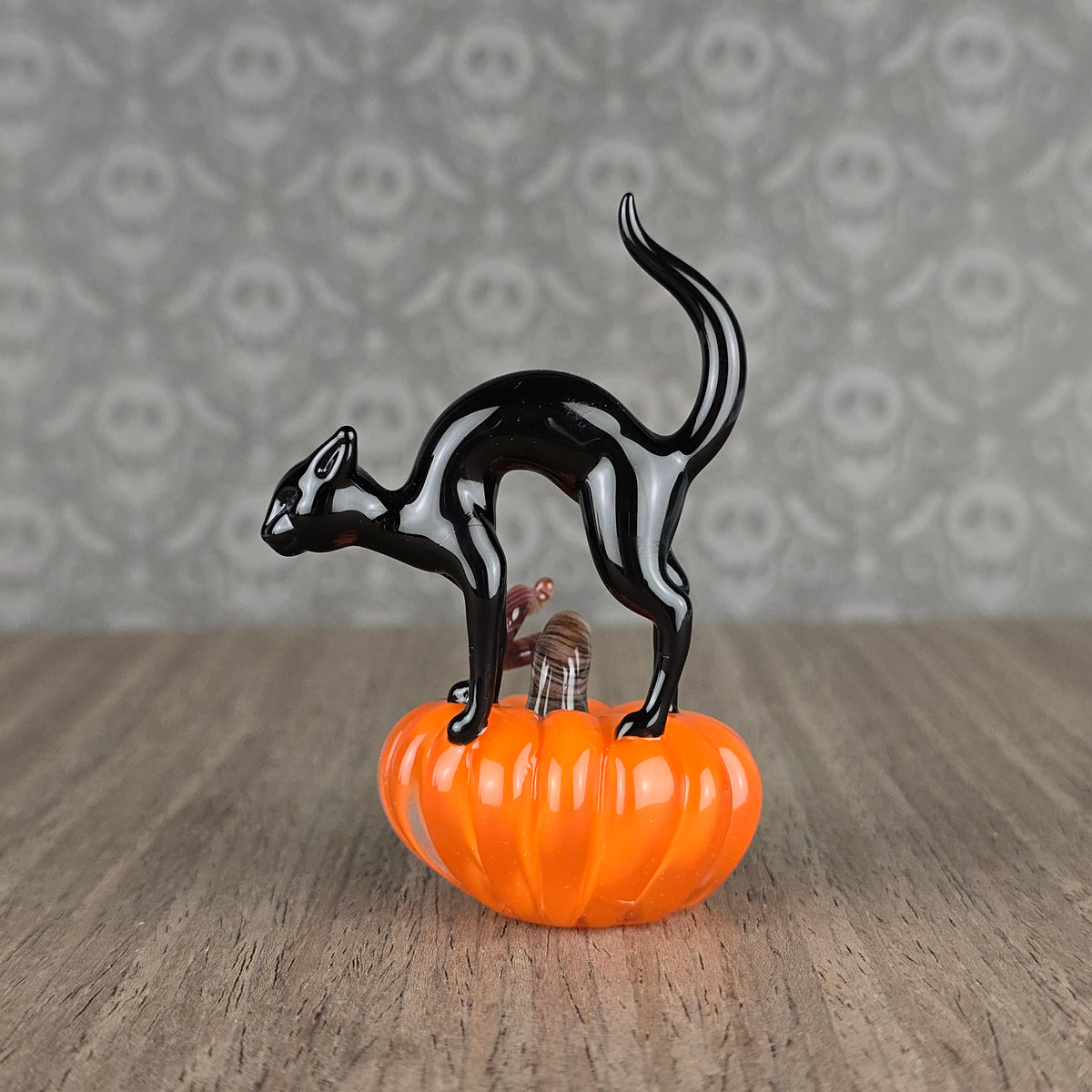 UV Lava Pumpkin with Halloween Cat Sculpture
