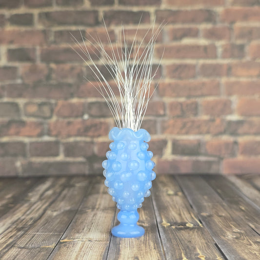 Tall Blue Milk UV Hobnail with Ruffled Rim Whisker Vase