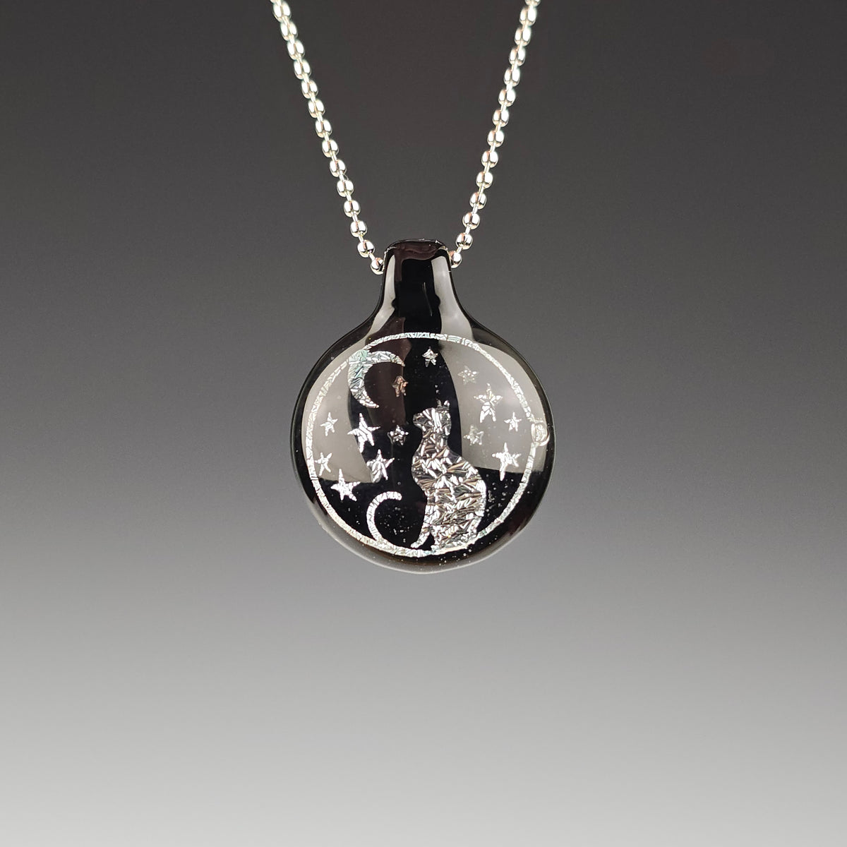 Medium Silver Dichro Moon & Stars: Galaxy Black