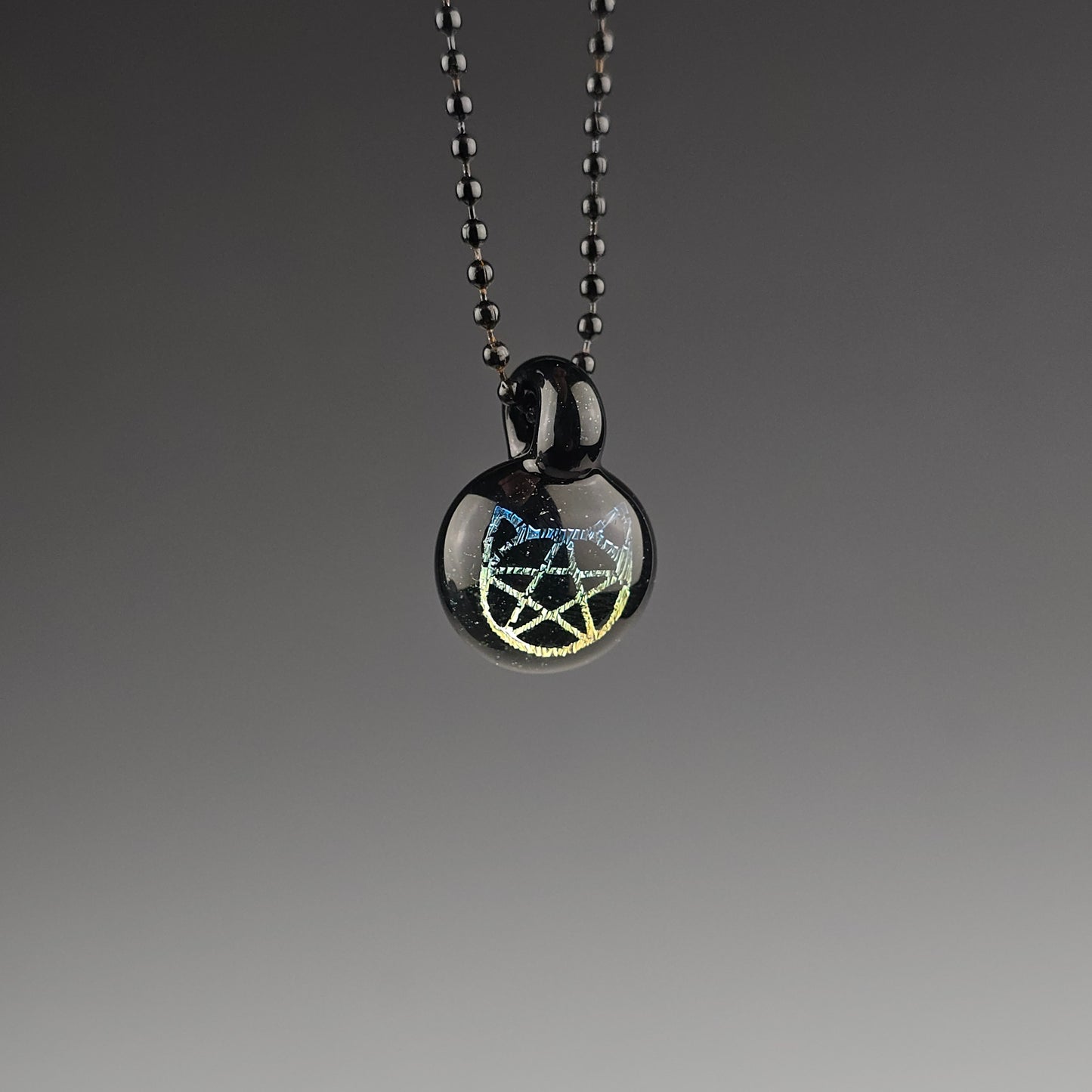 Mini Blue Gold Dichro Kitty Face Pentacle: Galaxy Black