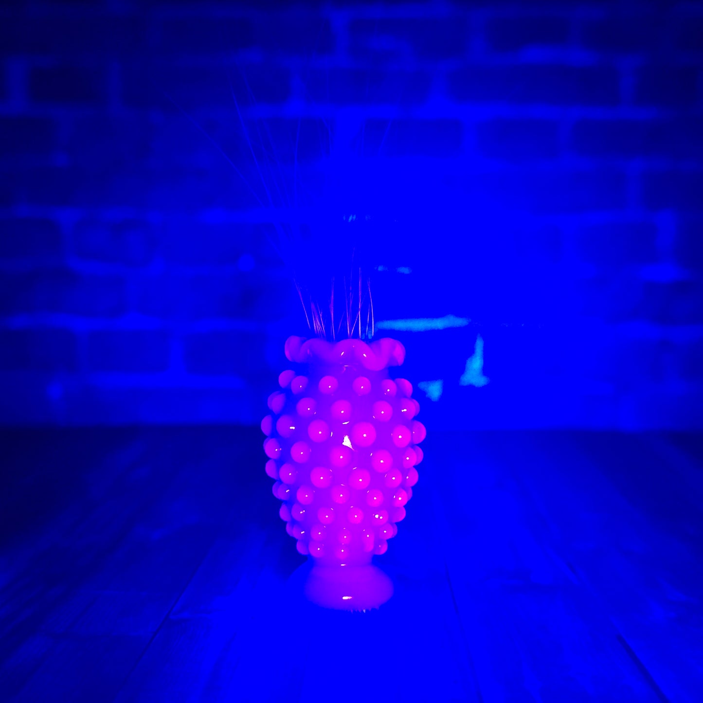 Blue Milk UV Hobnail with Ruffled Rim Whisker Vase