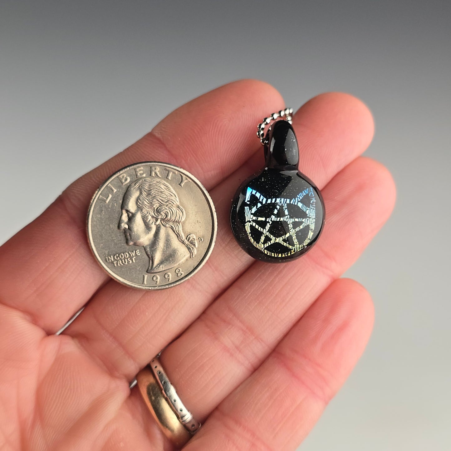 Mini Blue to Gold fade Dichro Kitty Face Pentacle: Galaxy Black