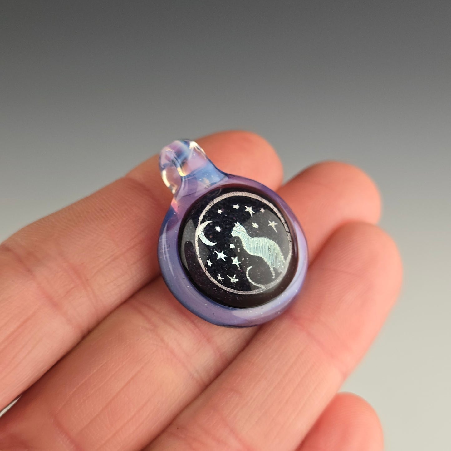 Silver Dichro Moon & Stars Kitty with Pink Slyme Frame