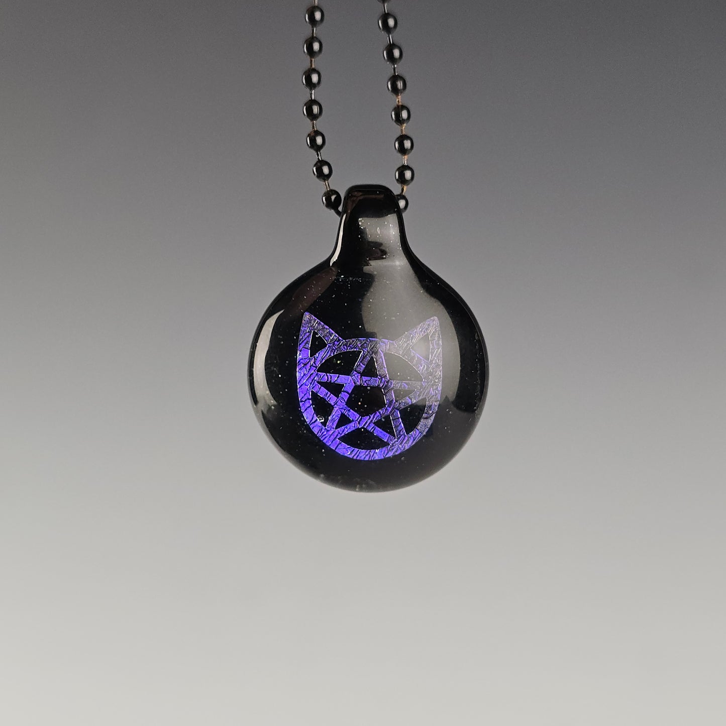 Purple Dichro Kitty Face Pentacle with Galaxy Black