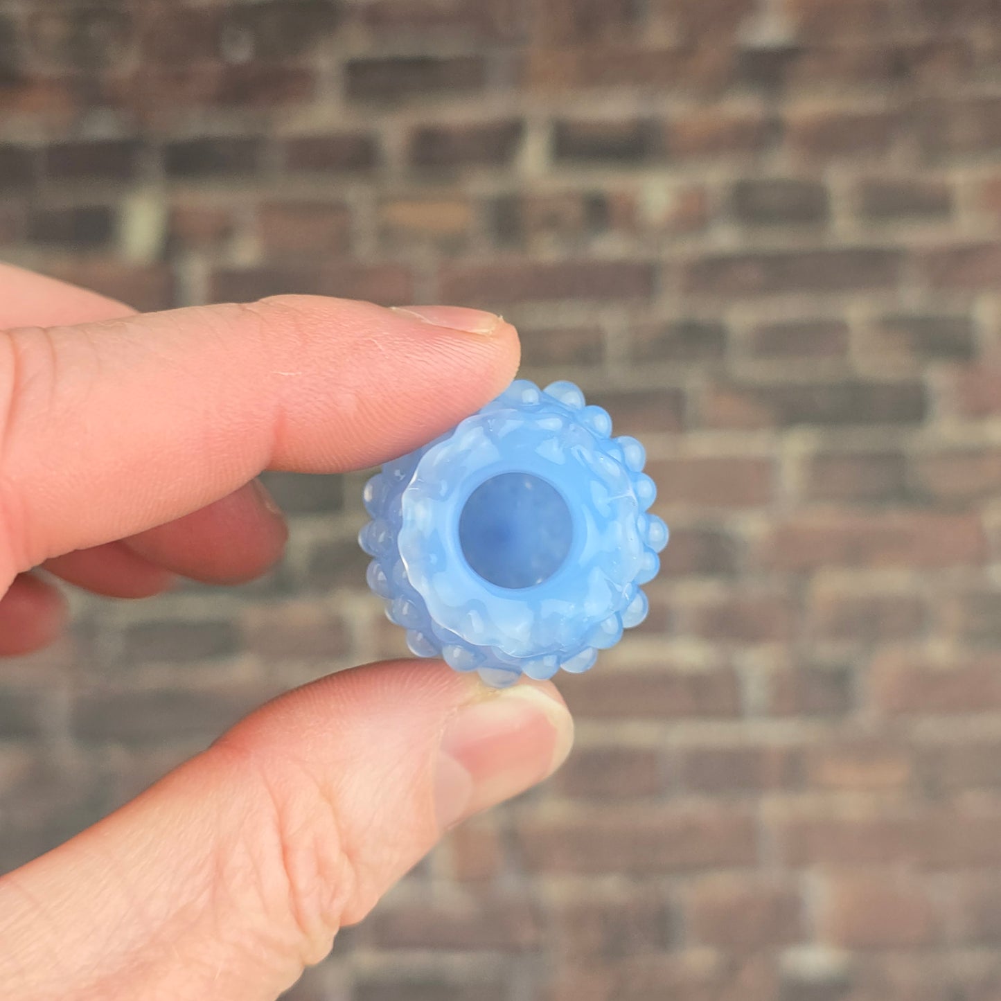 Blue Milk UV Hobnail with Ruffled Rim Whisker Vase