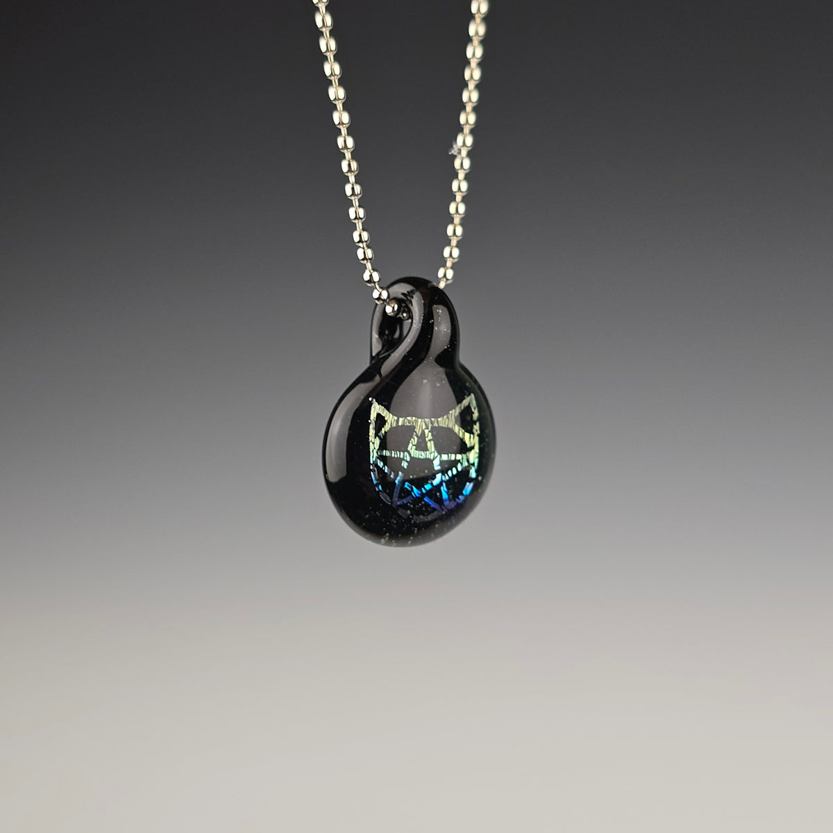 Mini Blue Gold Dichro Kitty Face Pentacle: Galaxy Black