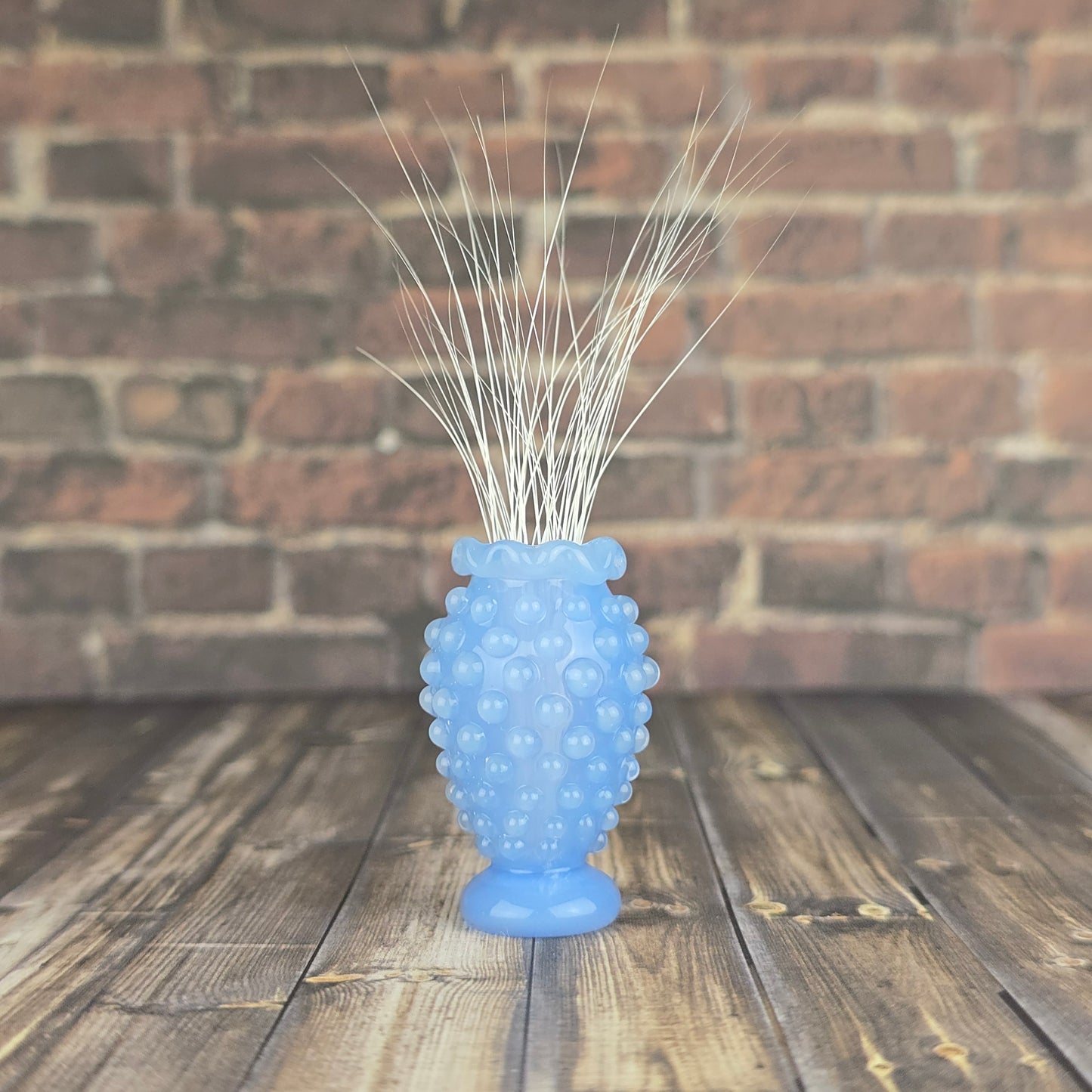 Blue Milk UV Hobnail with Ruffled Rim Whisker Vase