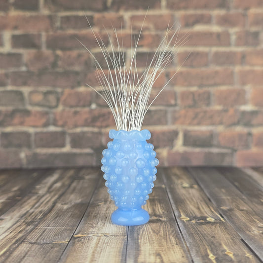 Blue Milk UV Hobnail with Ruffled Rim Whisker Vase