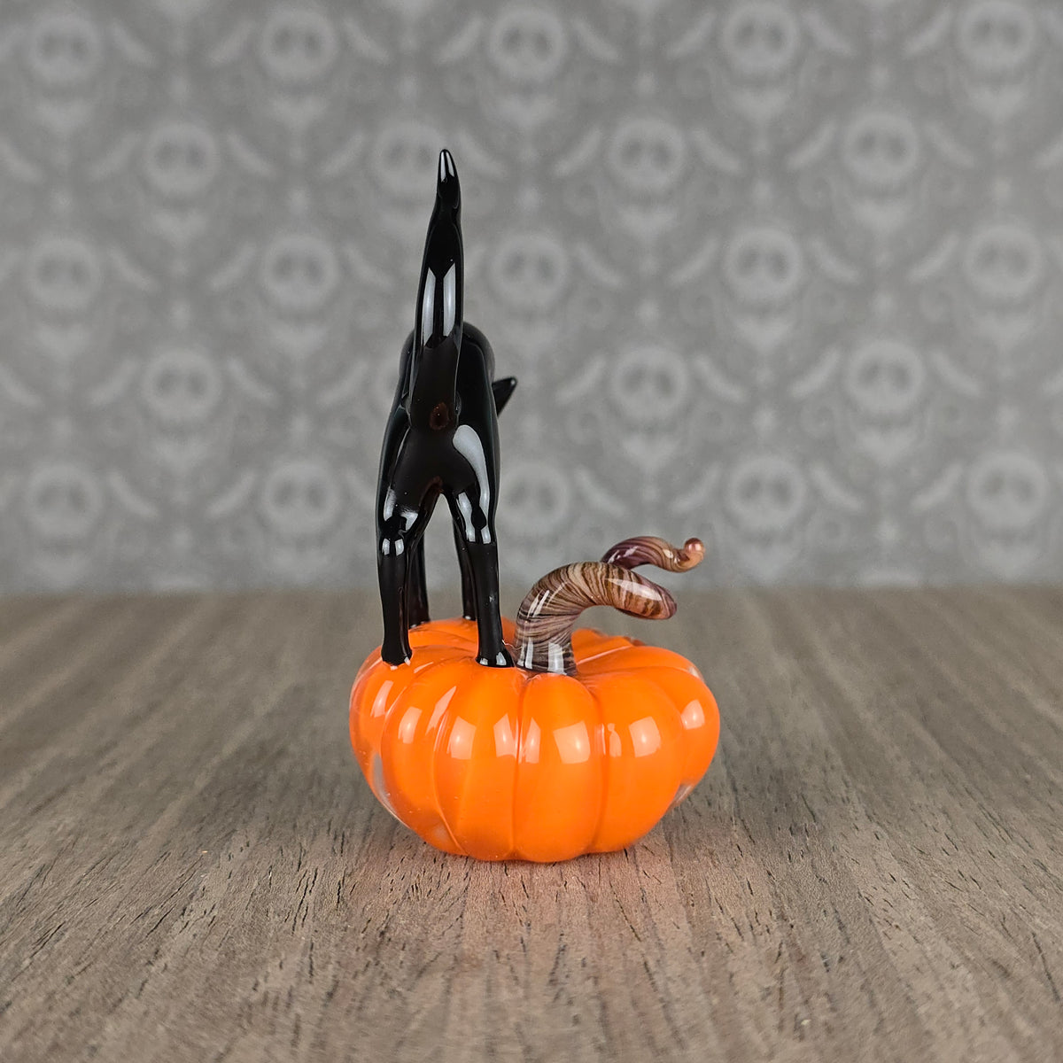 UV Lava Pumpkin with Halloween Cat Sculpture