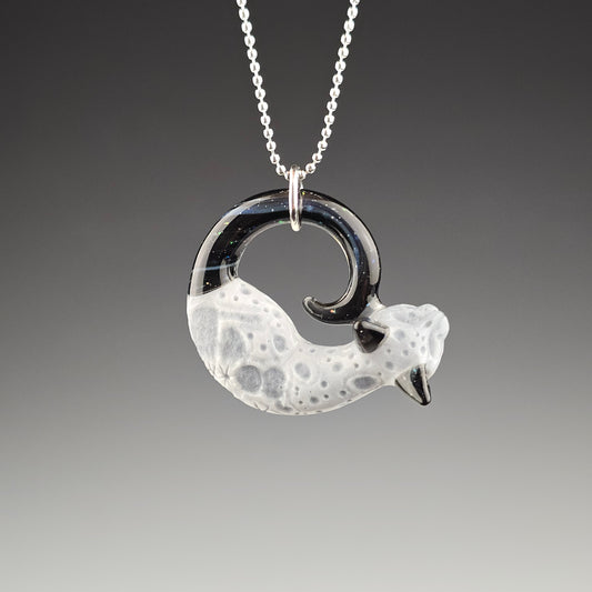 Glass Moon sleeping kitty pendant collab by Sagan Glass and Spiller Woods